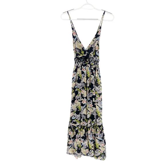 Marissa Webb Deanna Black Floral Print Silk Sleeveless V-Neck Midi Dress Size XS - Picture 3 of 8